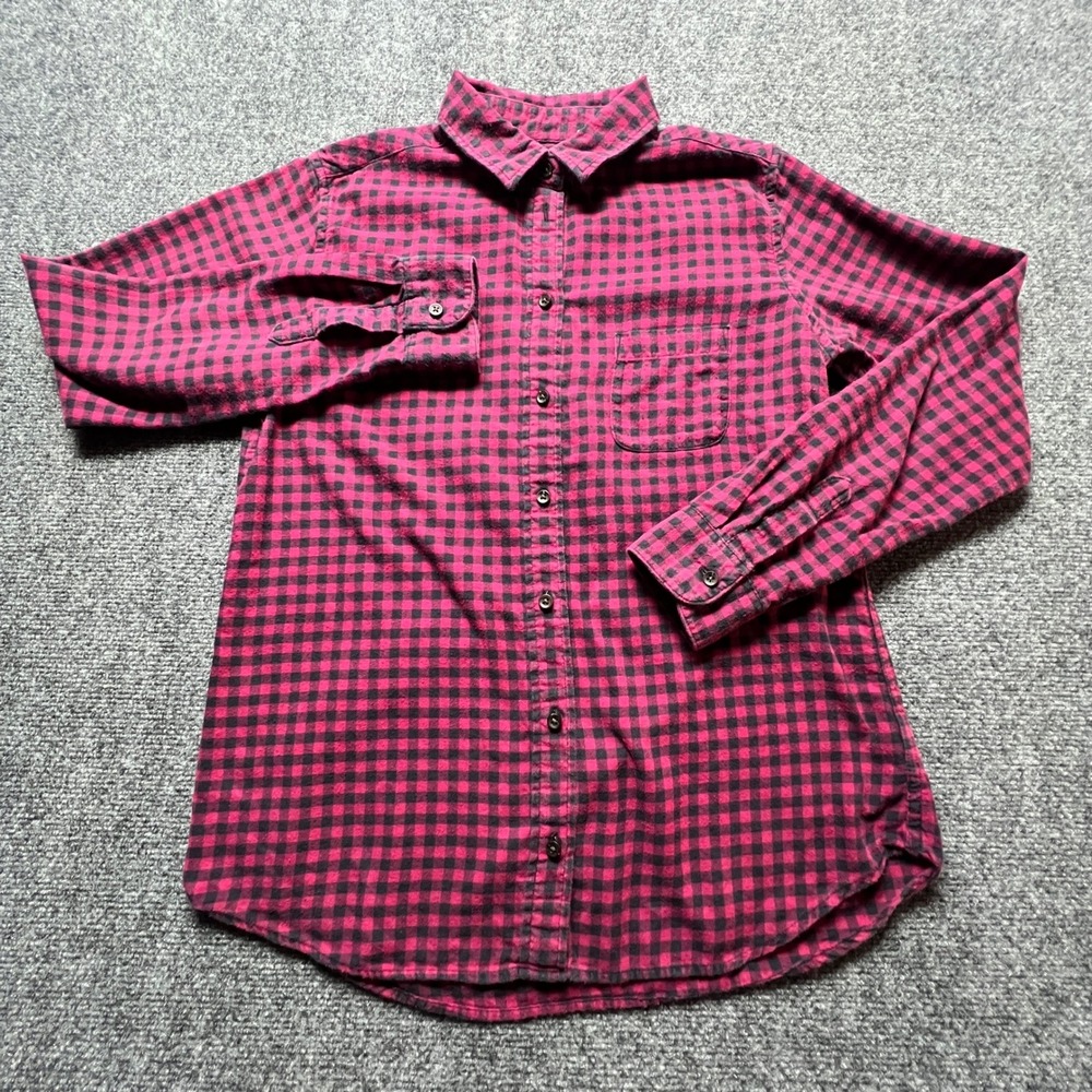 Uniqlo Womens Pink Black Buffalo Check Flannel Button Down Shirt Medium Gorpcore